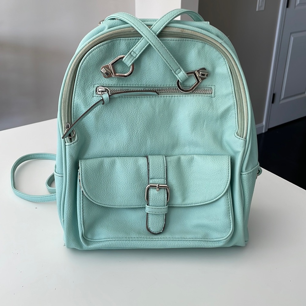 Baby blue Madden Girl backpack, gently used condition